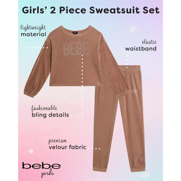 imagebebe Girls Jogger Set  2 Piece Bling Velour Crewneck Long Sleeve Shirt and Jogger Pants  Girls Athletic Clothing Set 712Toasted Almond