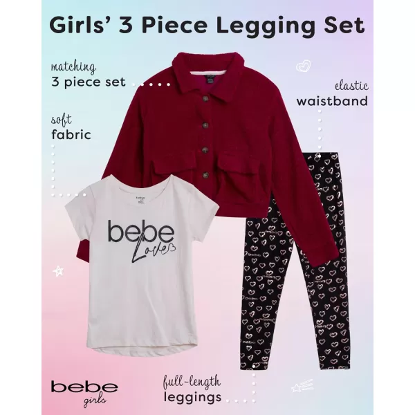 imagebebe Girls Legging Set  3 Piece Poodle Sherpa Shacket TShirt and Yoga Pants 712Berry Hearts