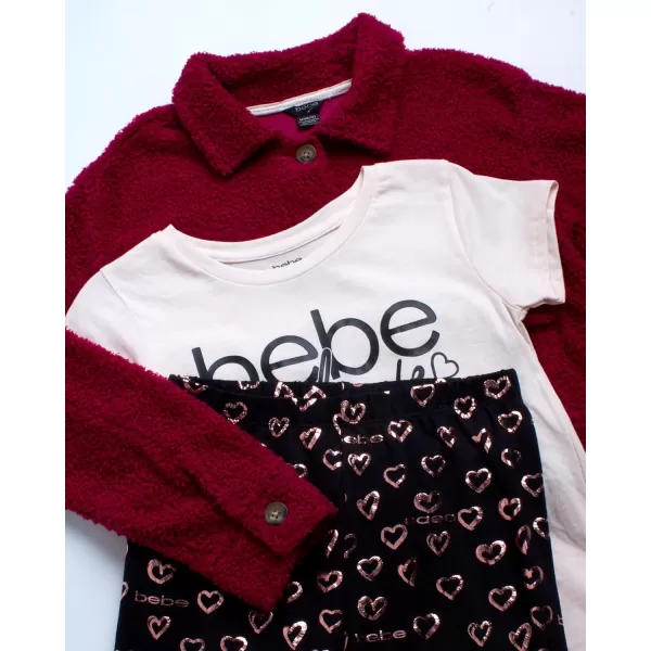 imagebebe Girls Legging Set  3 Piece Poodle Sherpa Shacket TShirt and Yoga Pants 712Berry Hearts