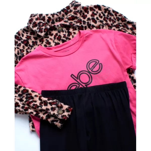 imagebebe Girls Legging Set  3 Piece Poodle Sherpa Shacket TShirt and Yoga Pants 712Hot Pink Animal