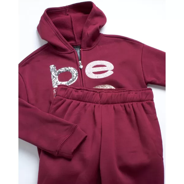 imagebebe Girls Sweatsuit Set  2 Piece Fleece Flip Sequin Hoodie and Jogger Sweatpants 716Deep Red