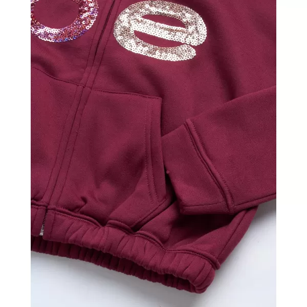 imagebebe Girls Sweatsuit Set  2 Piece Fleece Flip Sequin Hoodie and Jogger Sweatpants 716Deep Red