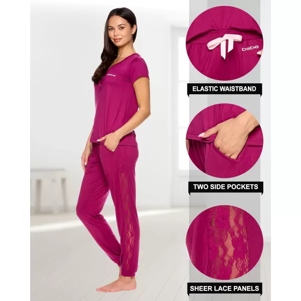 imagebebe Pajamas for Women Set Womens Pajama Set with Lace PJ Sets for Women with Top and Pajama PantsBerry