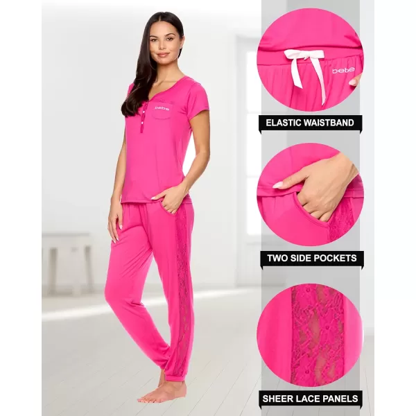 imagebebe Pajamas for Women Set Womens Pajama Set with Lace PJ Sets for Women with Top and Pajama PantsFuchsia