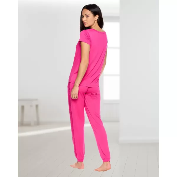 imagebebe Pajamas for Women Set Womens Pajama Set with Lace PJ Sets for Women with Top and Pajama PantsFuchsia