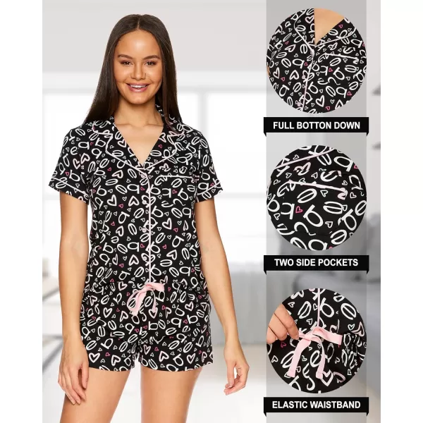 imagebebe Short Sleeve Pajama Set for Women PJ Set for Women Cute Womens Pajama Set with Shorts Button Up Lounge SetsBlack 5