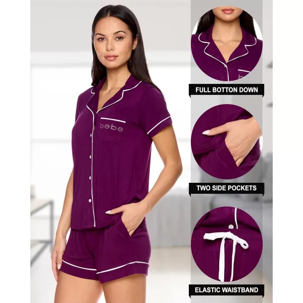 imagebebe Short Sleeve Pajama Set for Women PJ Set for Women Cute Womens Pajama Set with Shorts Button Up Lounge SetsDeep Purple