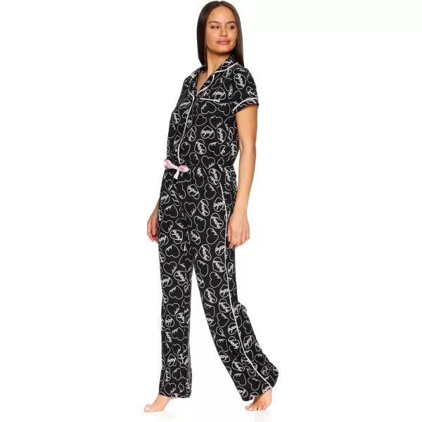 imagebebe Womens 2 Piece Notch Collar Short Sleeve Button Down Shirt and Long Pajama Pants SetBlack 1