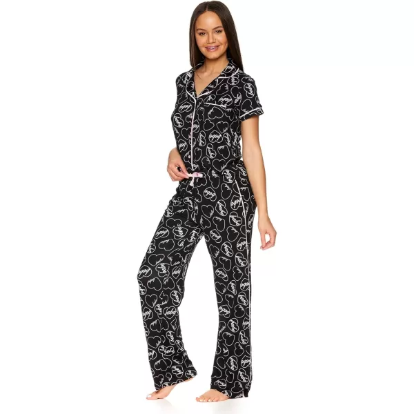 imagebebe Womens 2 Piece Notch Collar Short Sleeve Button Down Shirt and Long Pajama Pants SetBlack 1