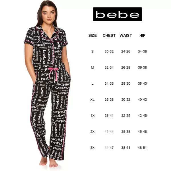 imagebebe Womens 2 Piece Notch Collar Short Sleeve Button Down Shirt and Long Pajama Pants SetBlack 24