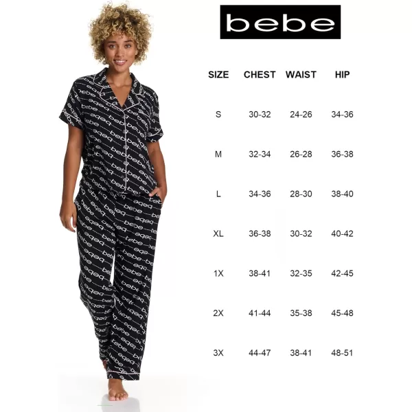 imagebebe Womens 2 Piece Notch Collar Short Sleeve Button Down Shirt and Long Pajama Pants SetBlack Beauty