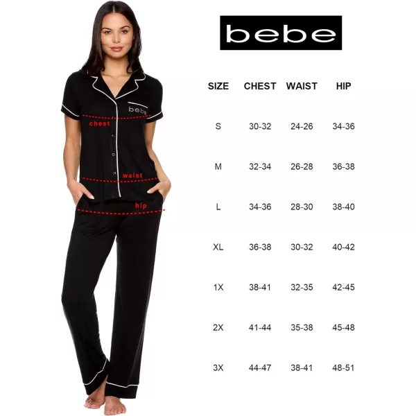 imagebebe Womens 2 Piece Notch Collar Short Sleeve Button Down Shirt and Long Pajama Pants SetBlack2