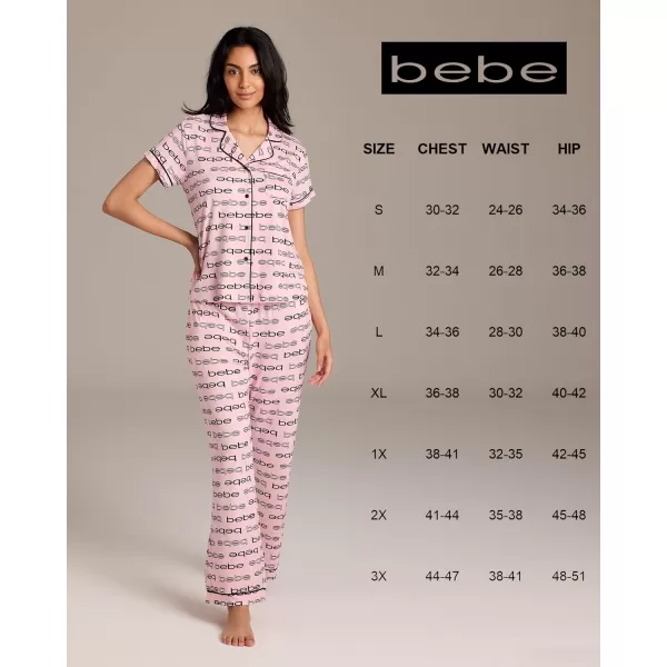 imagebebe Womens 2 Piece Notch Collar Short Sleeve Button Down Shirt and Long Pajama Pants SetBlush