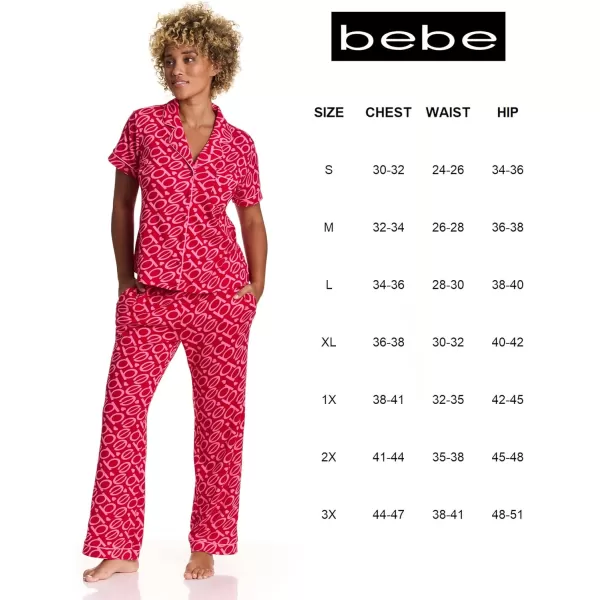 imagebebe Womens 2 Piece Notch Collar Short Sleeve Button Down Shirt and Long Pajama Pants SetCrimson