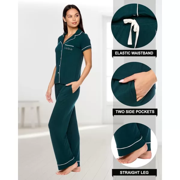 imagebebe Womens 2 Piece Notch Collar Short Sleeve Button Down Shirt and Long Pajama Pants SetDeep Teal