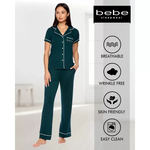 imagebebe Womens 2 Piece Notch Collar Short Sleeve Button Down Shirt and Long Pajama Pants SetDeep Teal