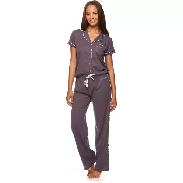 imagebebe Womens 2 Piece Notch Collar Short Sleeve Button Down Shirt and Long Pajama Pants SetMidnight Lavender