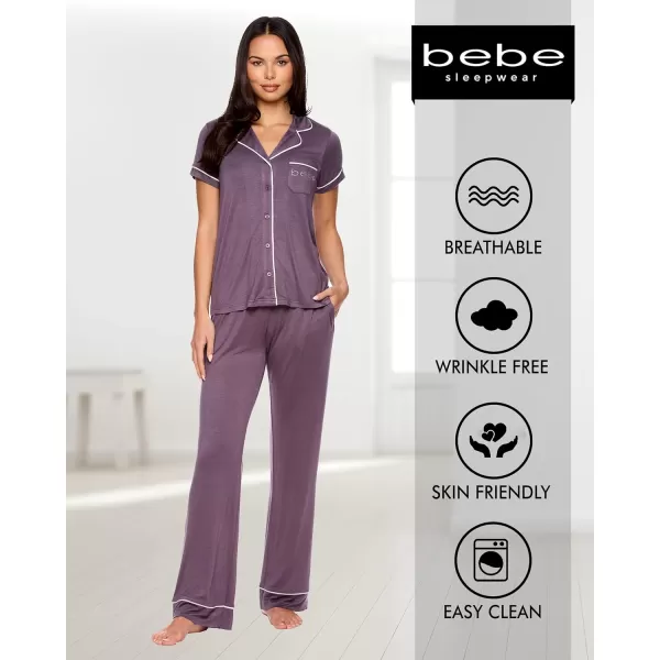 imagebebe Womens 2 Piece Notch Collar Short Sleeve Button Down Shirt and Long Pajama Pants SetMidnightlavender