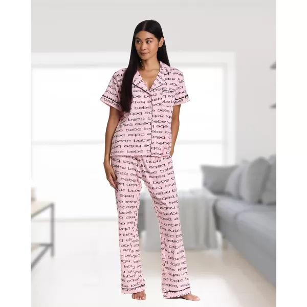 imagebebe Womens 2 Piece Notch Collar Short Sleeve Button Down Shirt and Long Pajama Pants SetRose Shadow