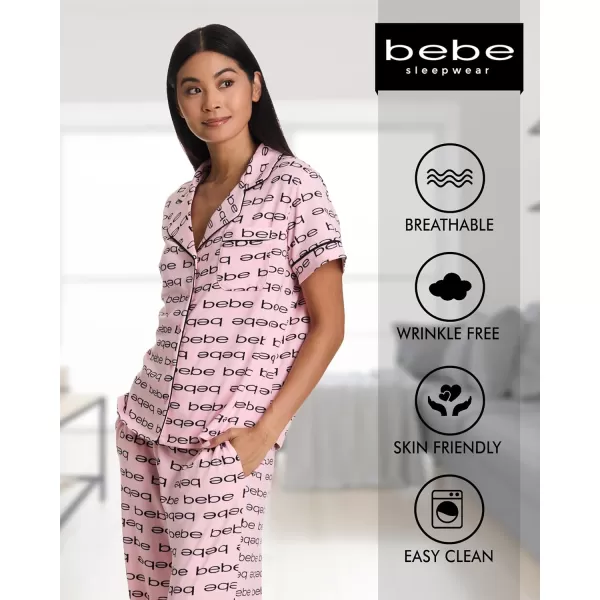 imagebebe Womens 2 Piece Notch Collar Short Sleeve Button Down Shirt and Long Pajama Pants SetRose Shadow