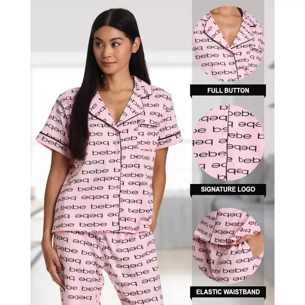 imagebebe Womens 2 Piece Notch Collar Short Sleeve Button Down Shirt and Long Pajama Pants SetRose Shadow