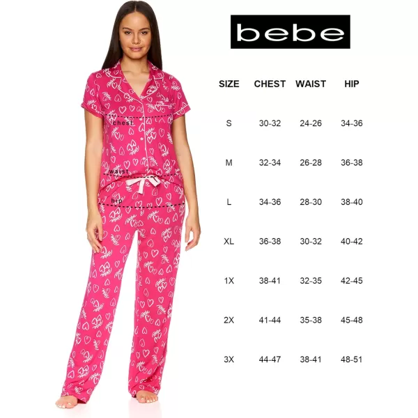 imagebebe Womens 2 Piece Notch Collar Short Sleeve Button Down Shirt and Long Pajama Pants SetRuby 2