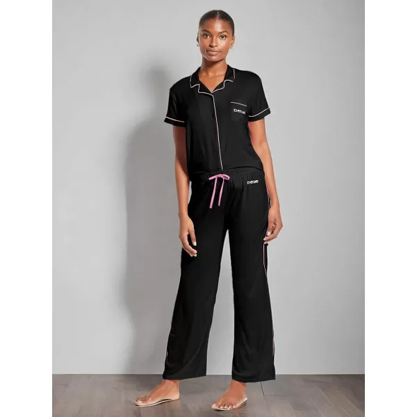 imagebebe Womens Button down Shirt and Pajama Pants Lounge Sleep SetBlack