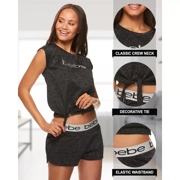 imagebebe Womens Logo Print Short Sleeve Shirt and Pajama Shorts Lounge Sleepwear SetBlack