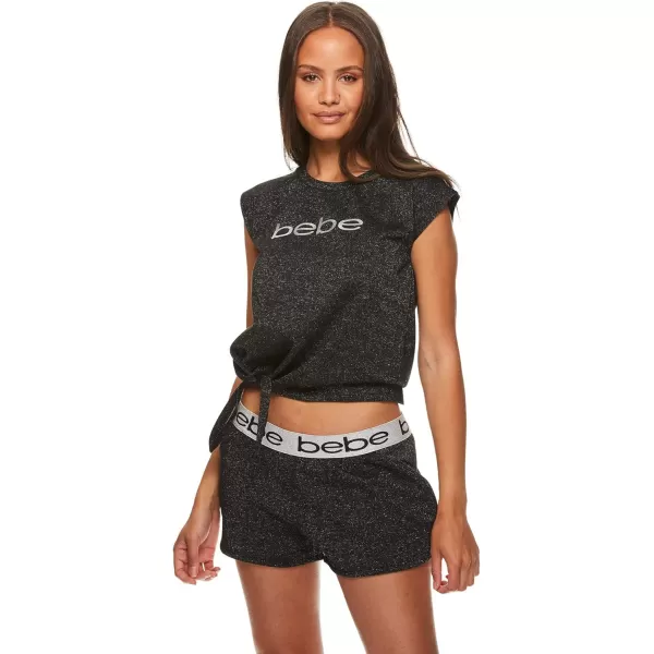 imagebebe Womens Logo Print Short Sleeve Shirt and Pajama Shorts Lounge Sleepwear SetBlack