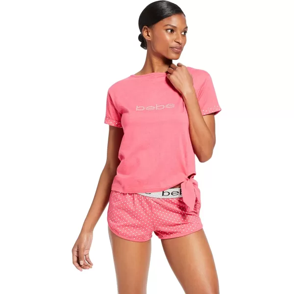 imagebebe Womens Logo Print Short Sleeve Shirt and Pajama Shorts Lounge Sleepwear SetBright Rose Heather