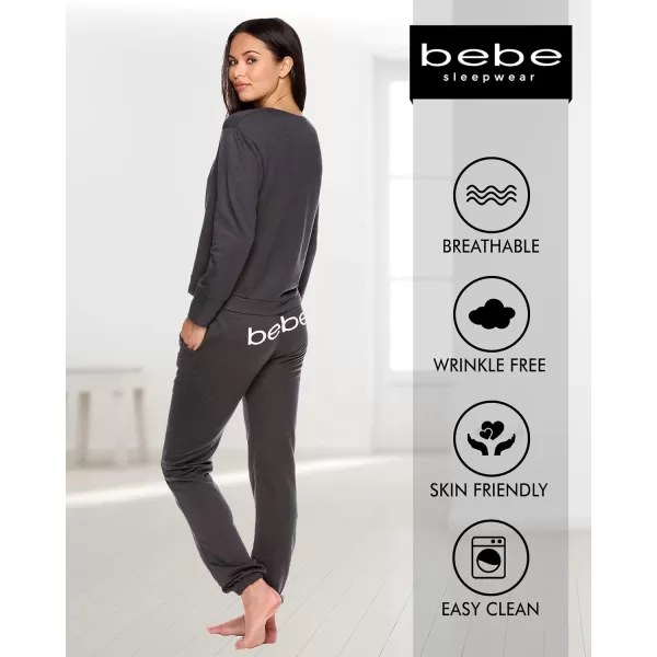 imagebebe Womens Pajama Sets  French Terry Pajamas for Women with LS Pullover Top and PJ Pants  Sleepwear for WomenCharcoal W Pockets