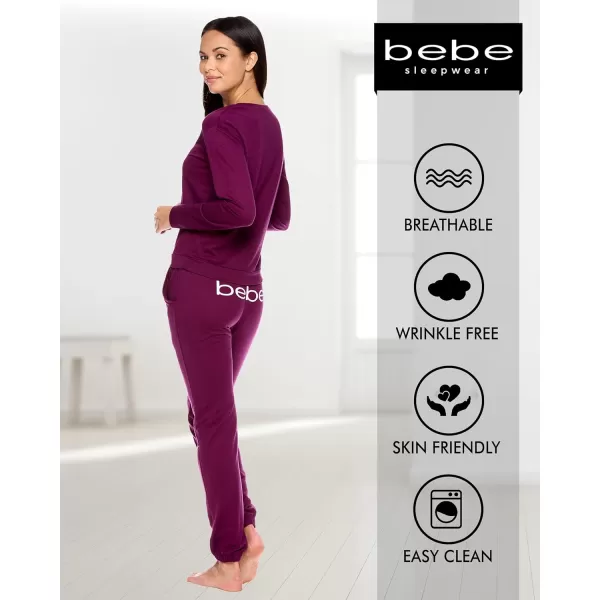 imagebebe Womens Pajama Sets  French Terry Pajamas for Women with LS Pullover Top and PJ Pants  Sleepwear for WomenDeep Purple