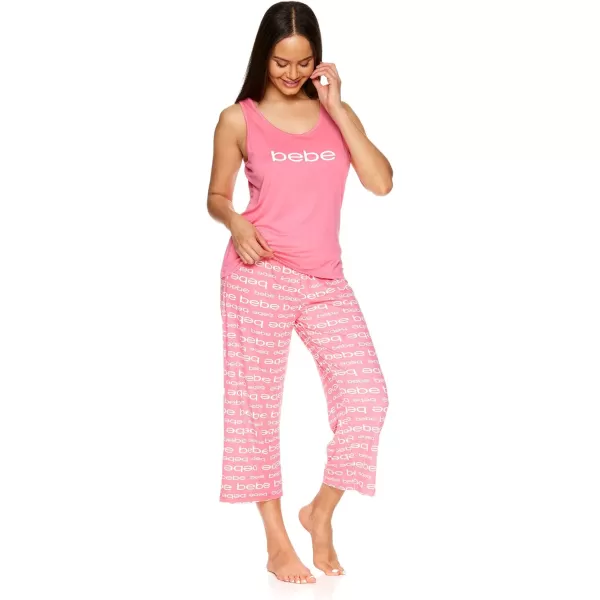 imagebebe Womens Pajamas Set  Short Sleeve TShirt and Lounge Pajama Capri Sleepwear SetCoral 1