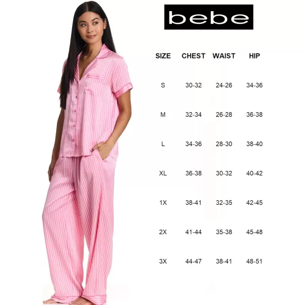 imagebebe Womens Silky Satin Notch Collar Pajama Set  ButtonDown Short Sleeve Sleepwear in Luxe PatternsAurora Pink