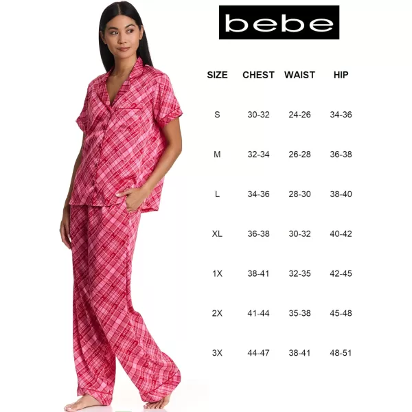 imagebebe Womens Silky Satin Notch Collar Pajama Set  ButtonDown Short Sleeve Sleepwear in Luxe PatternsCrimson