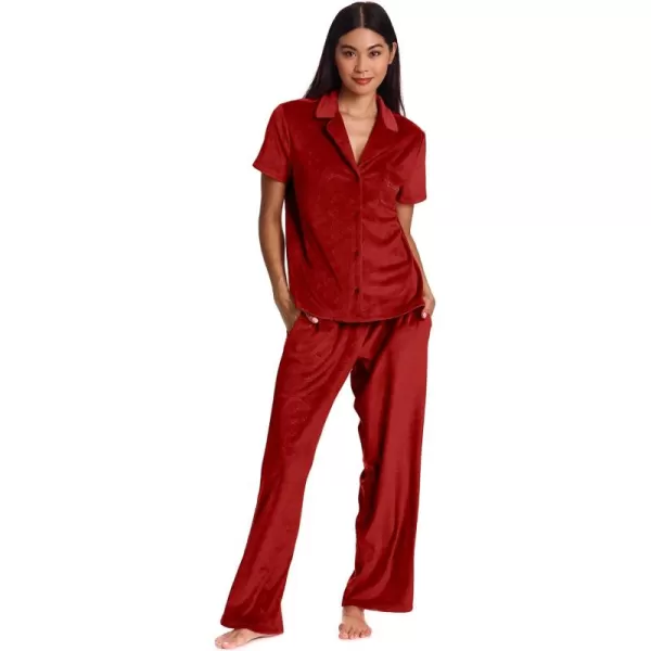 imagebebe Debossed Velour Pajamas for Women Pink or Red Pajama Set Velour Set for Lounge and Sleep Mom Gifts and Ladies GiftsCrimson