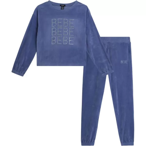 imagebebe Girls Jogger Set  2 Piece Bling Velour Crewneck Long Sleeve Shirt and Jogger Pants  Girls Athletic Clothing Set 712Blue Velvet