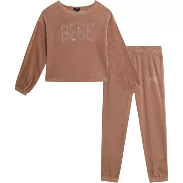 imagebebe Girls Jogger Set  2 Piece Bling Velour Crewneck Long Sleeve Shirt and Jogger Pants  Girls Athletic Clothing Set 712Toasted Almond