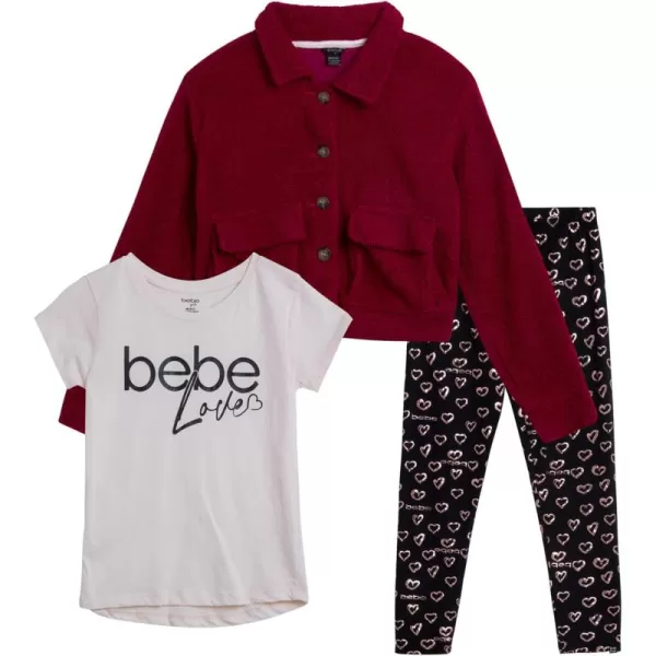 imagebebe Girls Legging Set  3 Piece Poodle Sherpa Shacket TShirt and Yoga Pants 712Berry Hearts