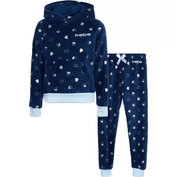 imagebebe Girls Pajama Set  Plush Fleece Sleepwear Sweatshirt and Jogger Lounge Pants 716Navy Hearts