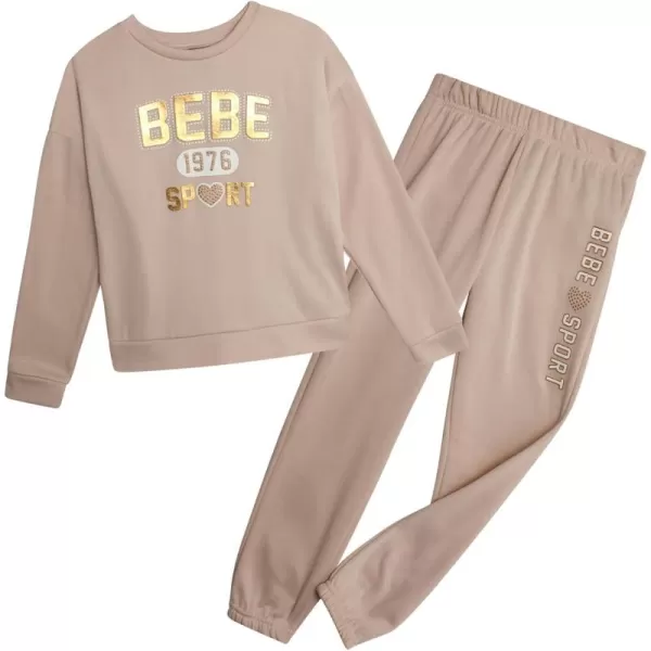 imagebebe Girls Sweatsuit Set  2 Piece Fleece Pullover Sweatshirt and Jogger Sweatpants  Girls Activewear Set Sizes 712Beige Smoke