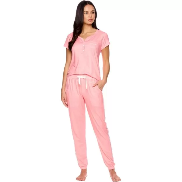 imagebebe Pajamas for Women Set Womens Pajama Set with Lace PJ Sets for Women with Top and Pajama PantsCoral Heather