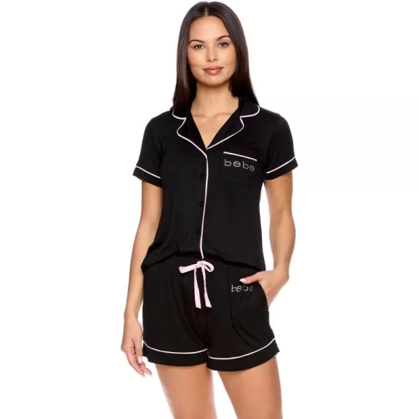 imagebebe Short Sleeve Pajama Set for Women PJ Set for Women Cute Womens Pajama Set with Shorts Button Up Lounge SetsBlack 2