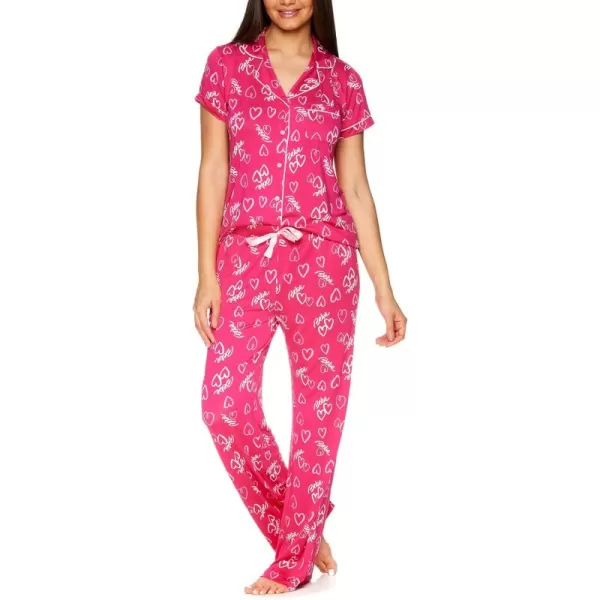 imagebebe Womens 2 Piece Notch Collar Short Sleeve Button Down Shirt and Long Pajama Pants SetRuby 2