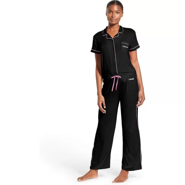 imagebebe Womens Button down Shirt and Pajama Pants Lounge Sleep SetBlack