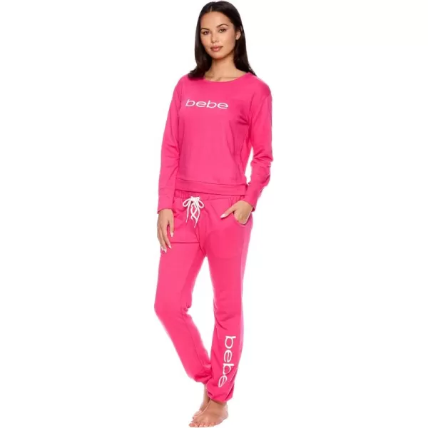 imagebebe Womens Pajama Sets  French Terry Pajamas for Women with LS Pullover Top and PJ Pants  Sleepwear for WomenFuchsia W Pockets