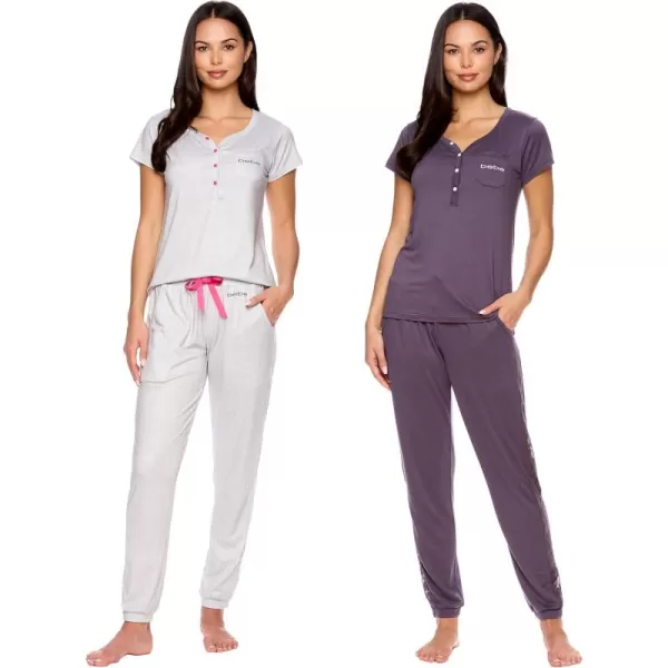 imagebebe Womens Pajama Sets 2Pack  ShortSleeve Pajamas for Women with Lace Accents  PJ Set for WomenHeather GreyMidnight Lavender