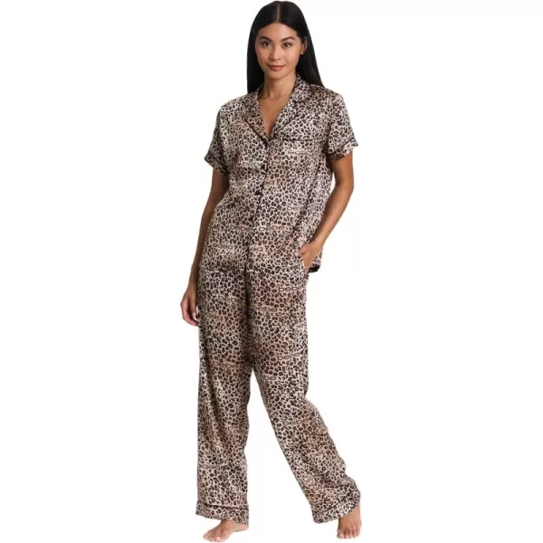 imagebebe Womens Silky Satin Notch Collar Pajama Set  ButtonDown Short Sleeve Sleepwear in Luxe PatternsWarm Taupe