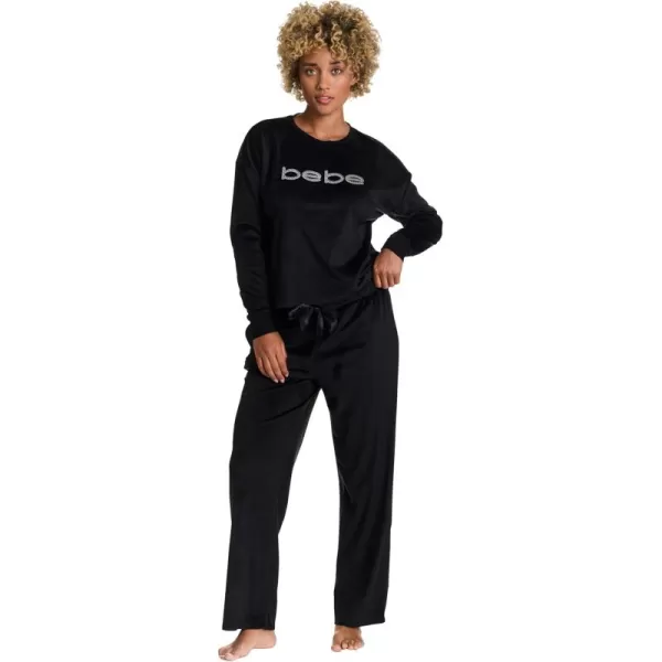 imagebebe Womens Velour Rhinestone Crewneck Pajama Set  Long Sleeve Cozy Lounge Set with Elastic Waist PantsBlack Beauty