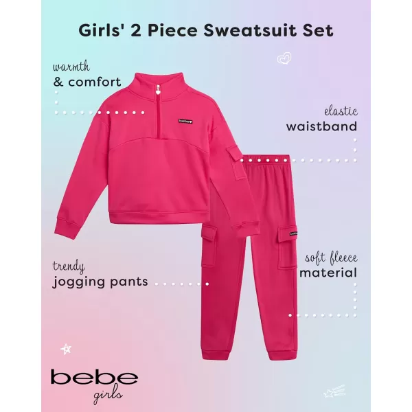 imagebebe Girls Jogger Set  2 Piece Fleece Mock Neck Quarter Zip Pullover Sweatshirt and Cargo Jogger Pants for Girls 712Candy Pink